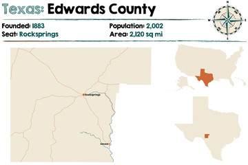 Detailed map of Edwards county in Texas, USA.