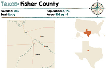 Detailed map of Fisher county in Texas, USA.