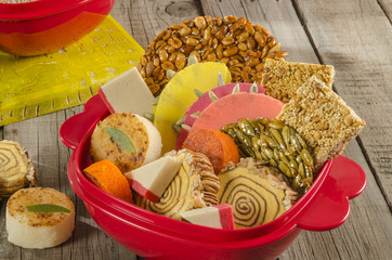 Mexican traditional candies. Colorful assorted homemade sweets