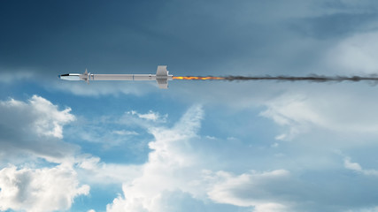 Military Missile Flying with sky background. 3d illustration