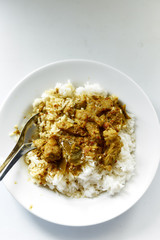 Thai food Rice and Curry with roasted pork