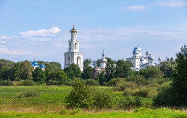 Fototapeta na wymiar Rural Russian landscape with Churches