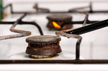 Old burner burner fire in the kitchen