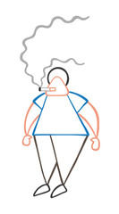 Vector cartoon man standing and smoking cigarette