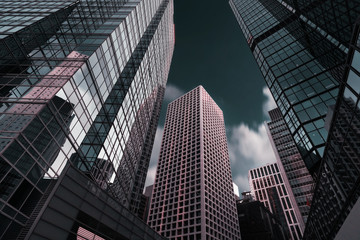 Naklejka premium Architectural shapes of Hong Kong in abstract style