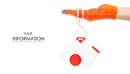 Construction mask in hand building gloves pattern on white background isolation