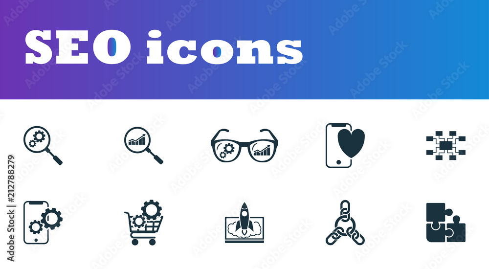 Poster seo icons set. ui and ux. premium quality symbol collection. seo icon set simple elements for using 