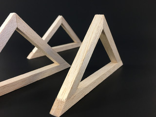 Triangle wood in white background, Death Triangle concept, Dry flowers in Triangle frame