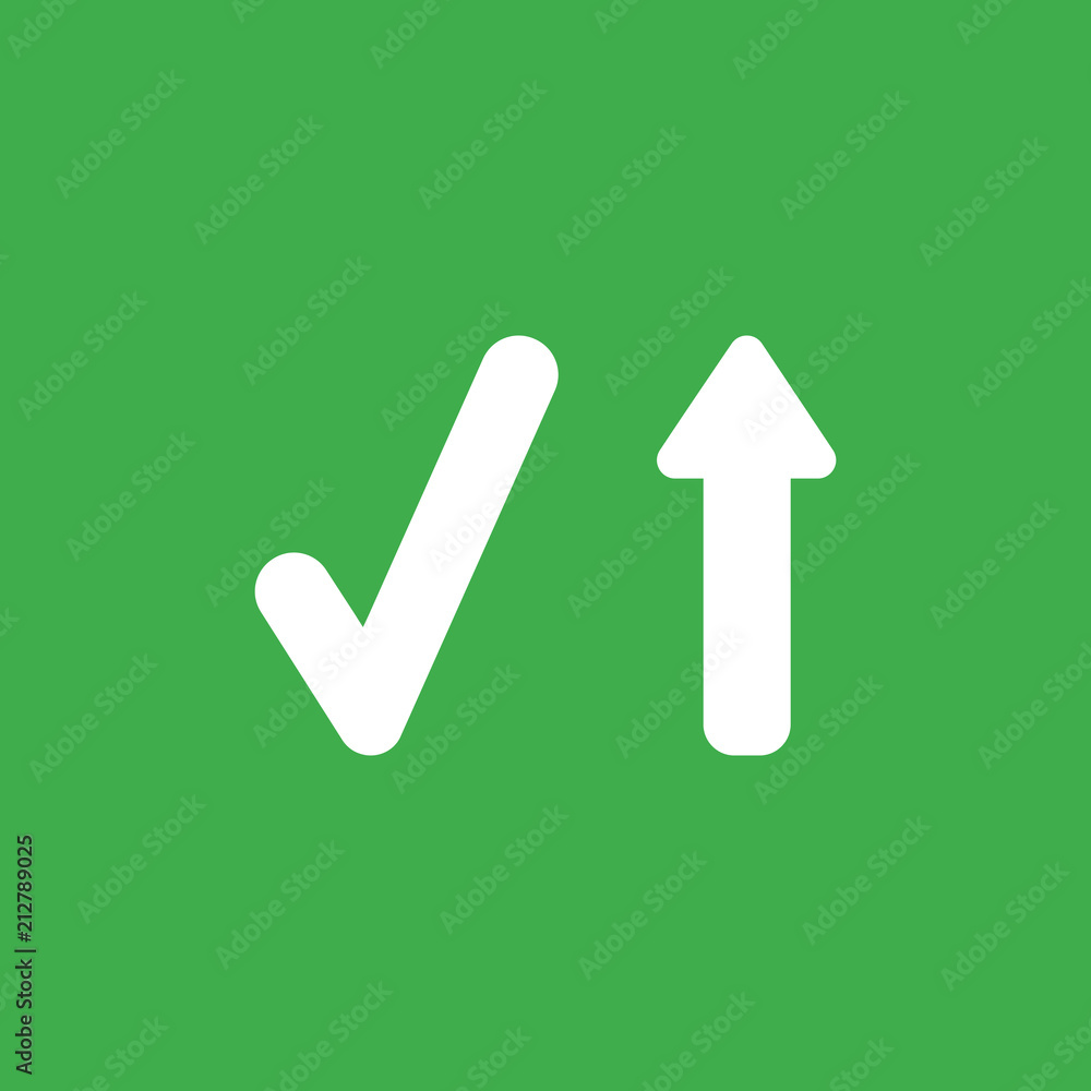 Aufkleber vector icon concept of check mark with arrow moving up on green background