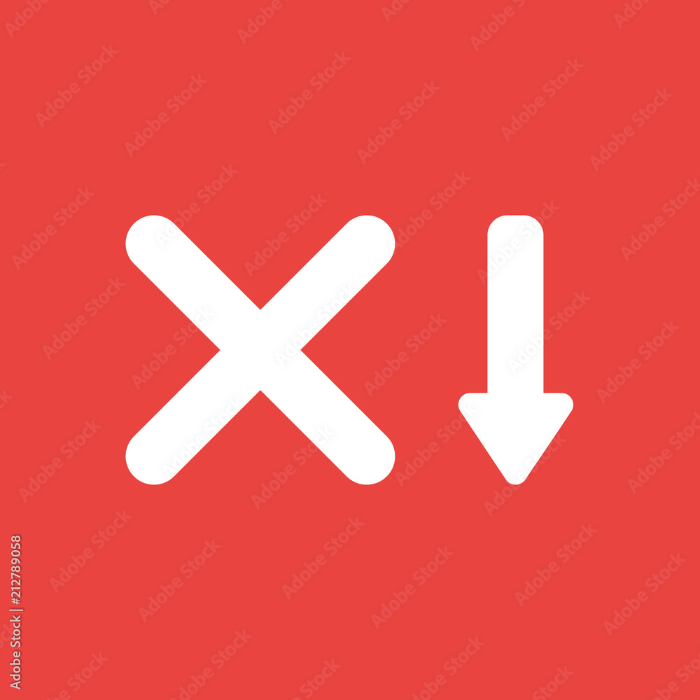 Poster vector icon concept of x mark with arrow moving down on red background
