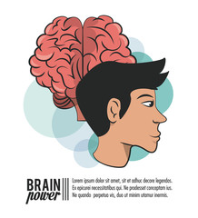Brain power head silhouette and books vector illustration graphic design