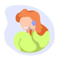 Smiling girl speaking by mobile phone. Girl with cellphone flat vector. Answering to call.