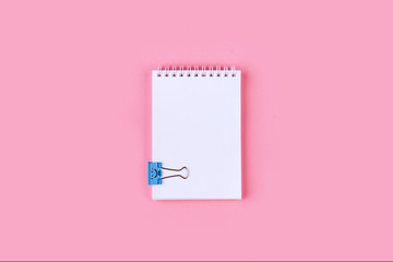 Top view of Blank notebook on colorful background