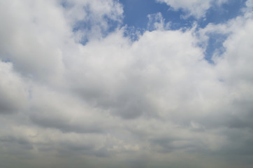 White cumulus clouds under bright blue sky