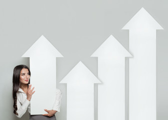 Business Manager with Rising Arrow Columns, Representing Business Growth. Business Success and...