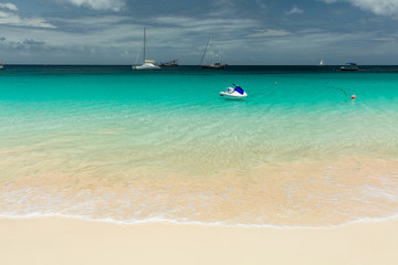 Fototapeta na wymiar Jet ski on tropical beach in Barbados