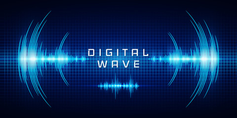 Sound waves oscillating glow light, Digital wave, Abstract technology background - Vector