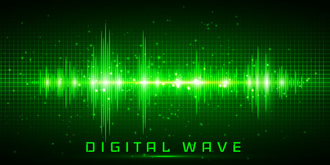 Digital wave, Sound waves oscillating glow light, Abstract technology background - Vector