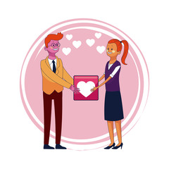 Businessman and businesswoman with heart vector illustration graphic design