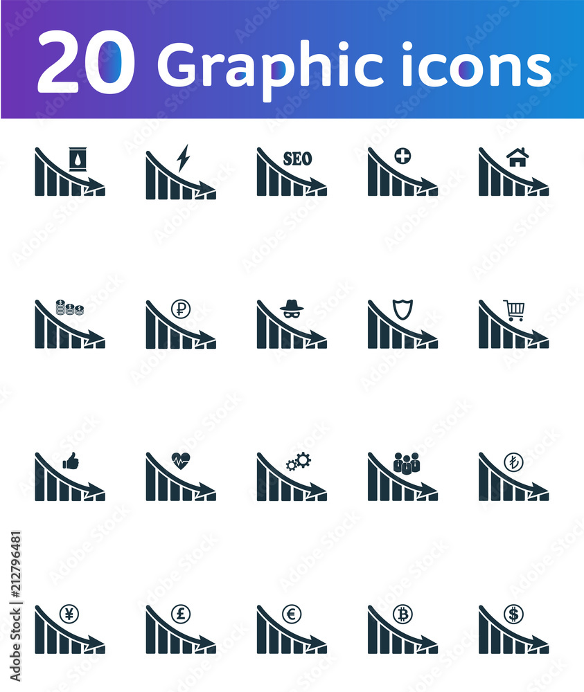 Poster decrease graphic icons set. ui and ux. premium quality symbol collection. decrease graphic icon set 