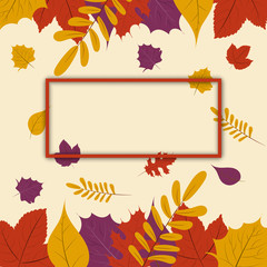 Autumn season, Fall leaf web banner or poster template design with empty frame for text, vector illustration