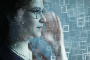 girl checking eyesight glasses / young adult girl wearing glasses