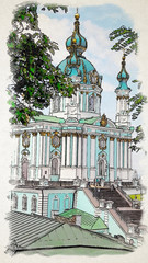 Obraz premium Artwork in painting style St. Andrew's Church watercolor illustration
