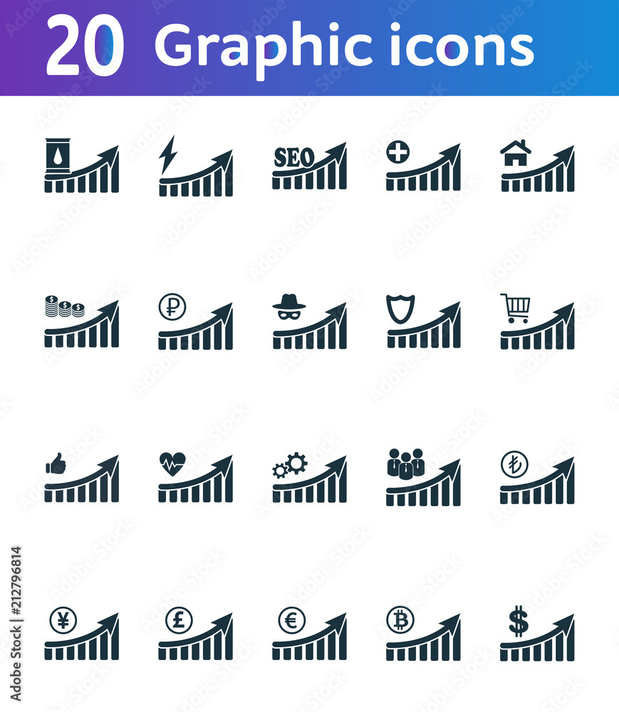 Poster increase graphic icons set. ui and ux. premium quality symbol collection. increase graphic icon set 