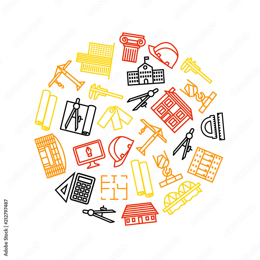 Poster architecture thin line round design template. vector