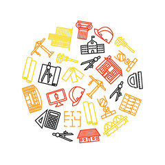 Architecture Thin Line Round Design Template. Vector