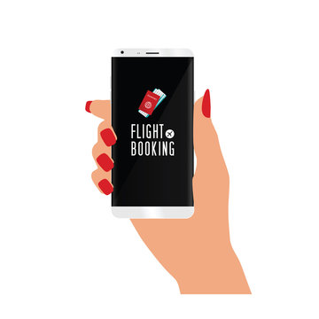 smart phone in hand with flight booking icon