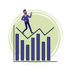 Businessman walking on business statistics bars vector illustration graphic design