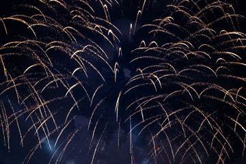A fountain-like firework display in the night sky at Scarlet Sails festivity in Saint Petersburg ,Russia