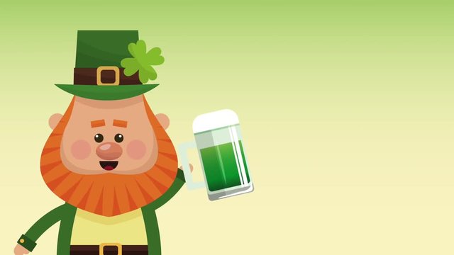 Cute elf holding beer over green background High definition animation colorful scenes