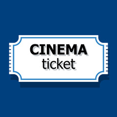 Ticket icon, Cinema ticket flat on blue background, Vector illustration.