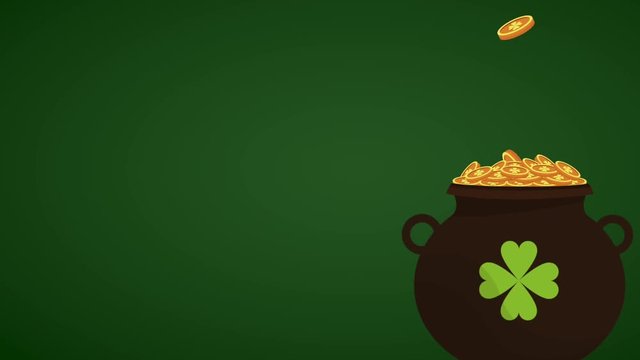 Coins falling inside pot with clover High definition animation colorful scenes