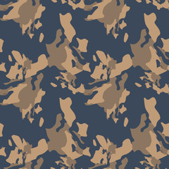 Military camouflage seamless pattern in different shades of brown and blue colors