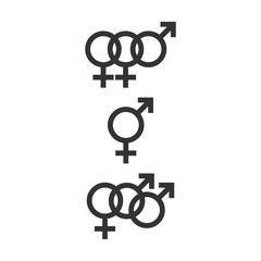 Bisexual icons set. Vector illustration, flat design.