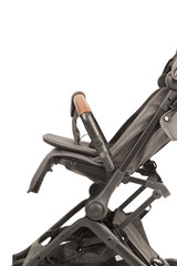 A stroller on a white background, details of a stroller close-up.