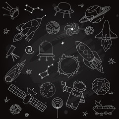 Hand sketched space elements on blackboard