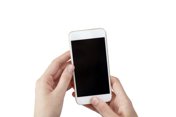 Woman holding phone pressing the home button