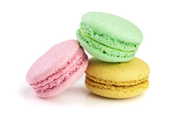 colorful macaroons isolated on white background closeup