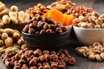 Composition with dried fruits and assorted nuts