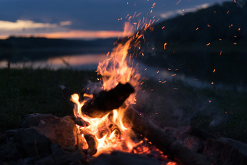 The fire is burning in nature.