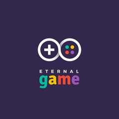 Outline gradient vector logo of gamepad. Design logotype template for game company or service