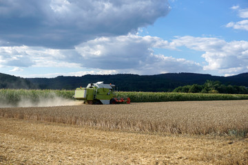 With modern machines, working in agriculture is much easier, here a combine harvester

