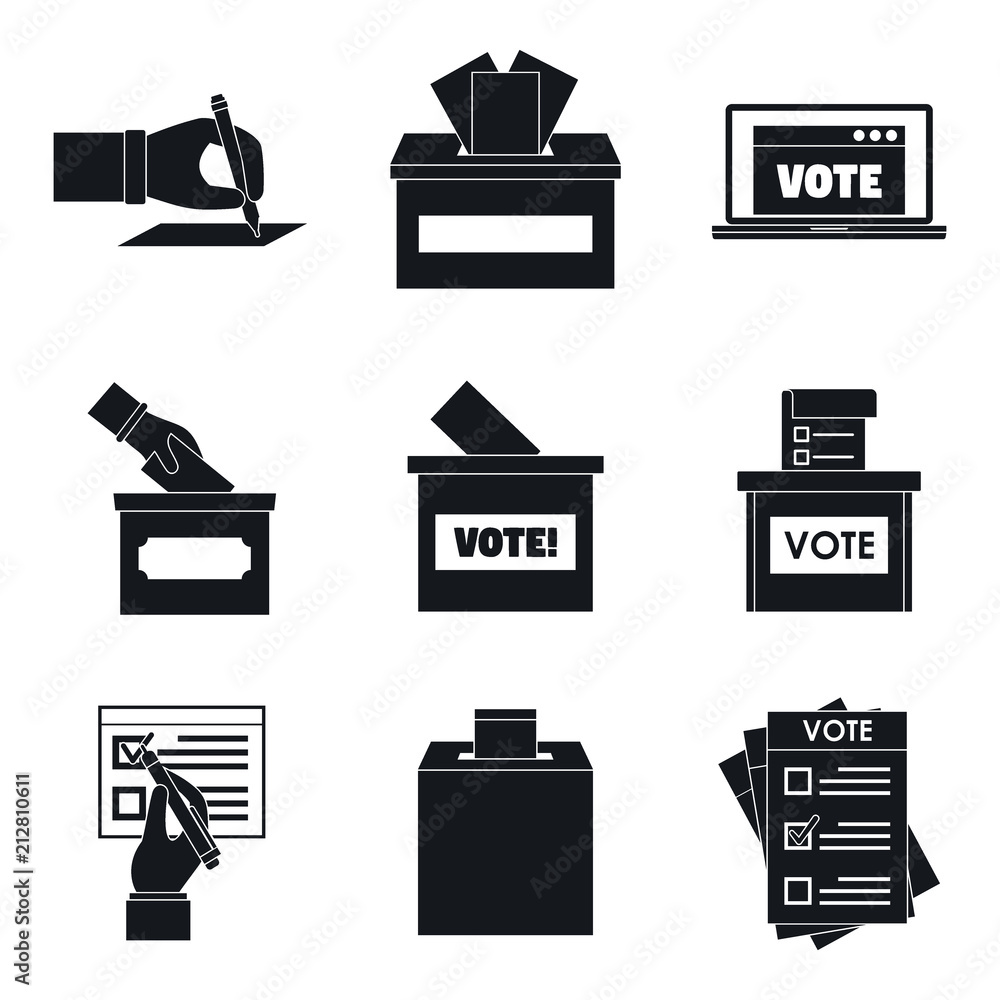 Poster ballot voting box vote polling icons set. simple illustration of 9 ballot voting box vote polling ve