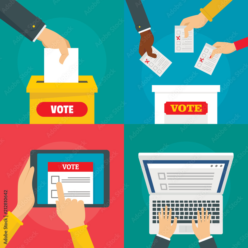 Poster ballot voting box vote polling banner concept set. flat illustration of 4 ballot voting box vote pol