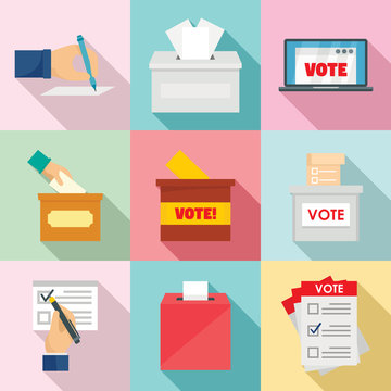 Ballot voting box vote polling icons set. Flat illustration of 9 ballot voting box vote polling vector icons for web