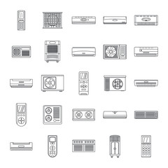Conditioner air filter vent remote icons set. Outline illustration of 25 conditioner air filter vent remote vector icons for web